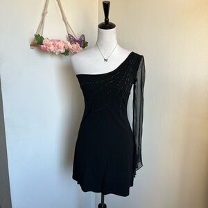 Y2K Bebe Black One-Shoulder Dress size S
